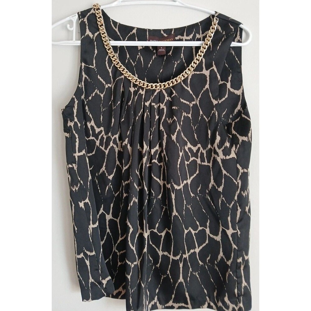 Dana Buchman Animal Giraffe Print Sleeveless Blouse Chain Neckline Sz Sm